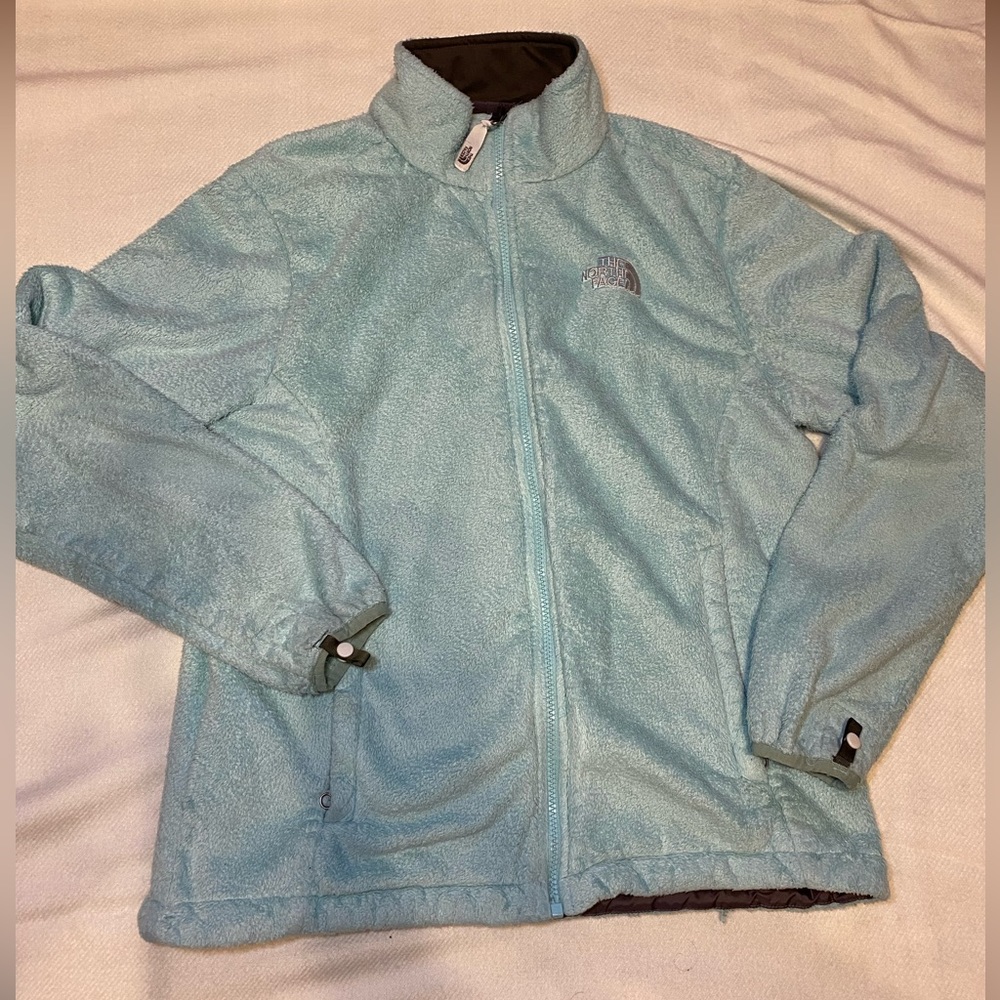 The North Face aqua light blue fuzzy/teddy jacket - Large
